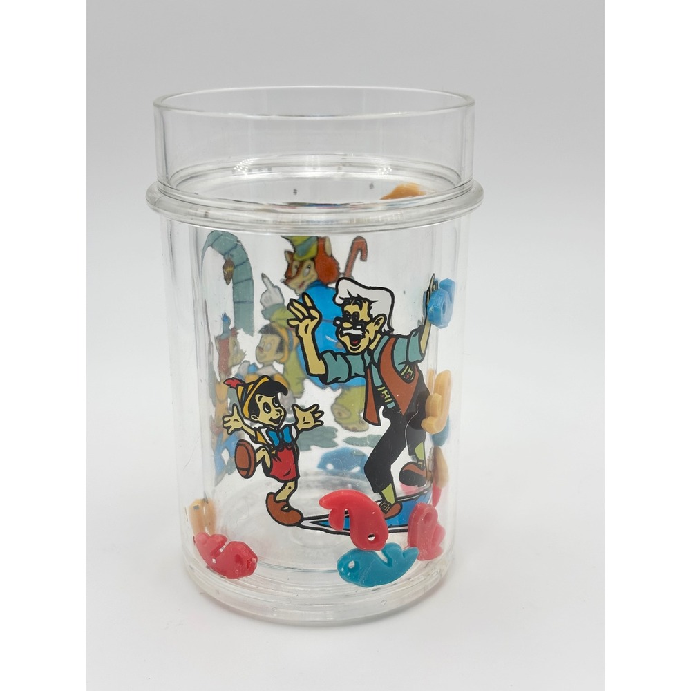 Vintage Disney Pinocchio Floating Fish Double Walled Acrylic Tumbler Cup 4.25in